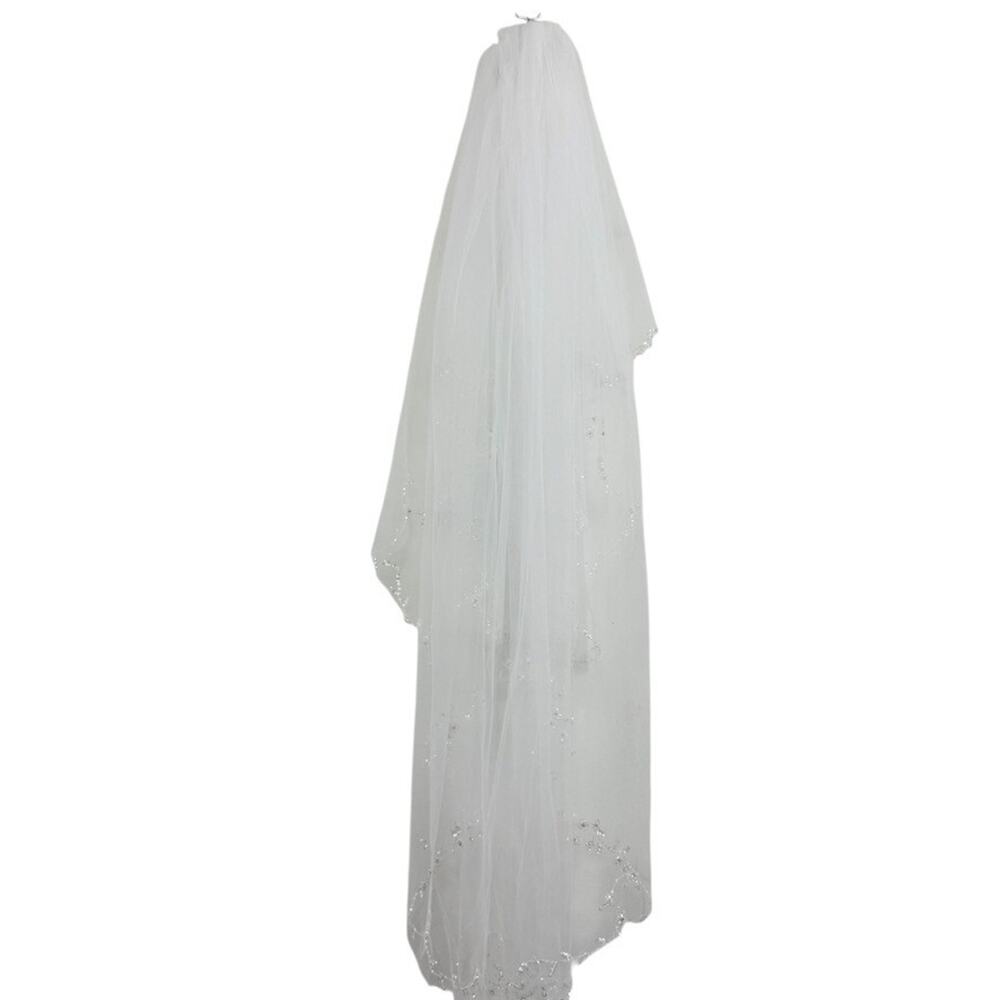 Unbranded White Tulle Rhinestone Sequin Beaded Bridal Wedding Veil Blusher Comb